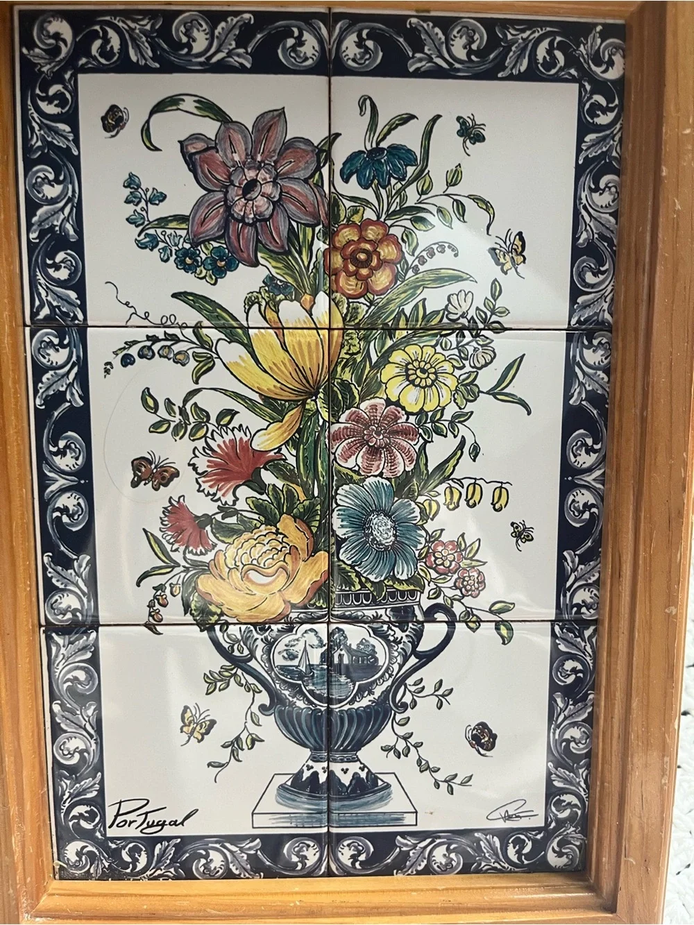 Decorative Floral Tile Wall Art in Multi-Color - made in Portugal artist signed